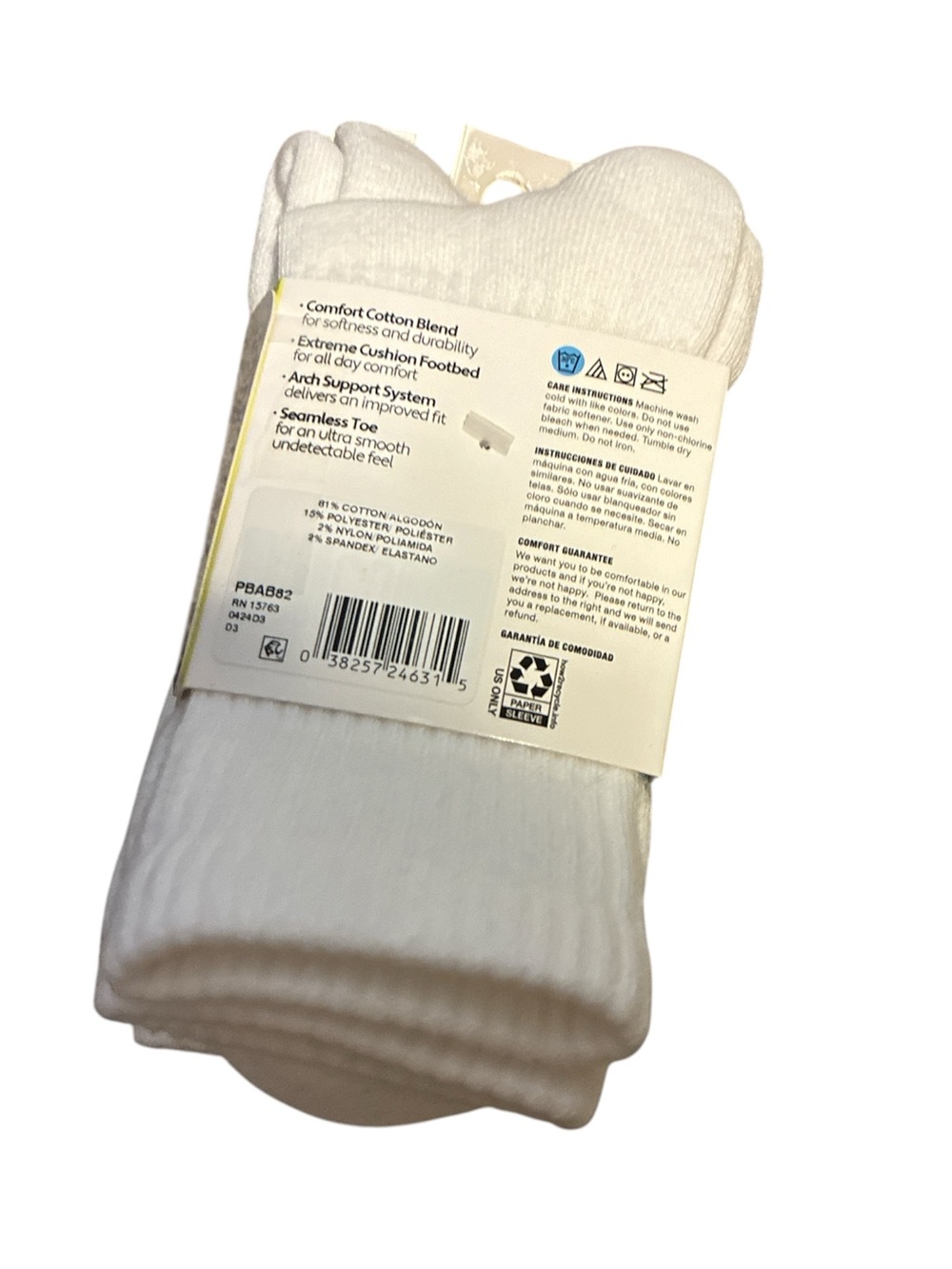 Hanes Absolute Active Men's White Crew Socks - 4 Pack size men’s 6-12 new - Picture 3 of 3